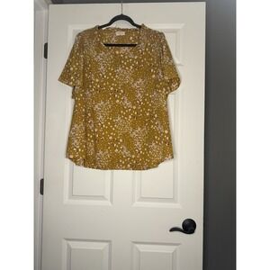 Hailey And Co  V Neck Ruffle Sleeve Top 2x Mustard White Pink Green Floral